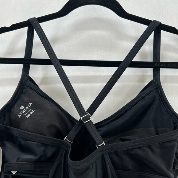 Athleta Side Scrunch Tankini Swim Top Womens 36B/C Adjustable Strap V-Neck Black - Picture 8 of 13